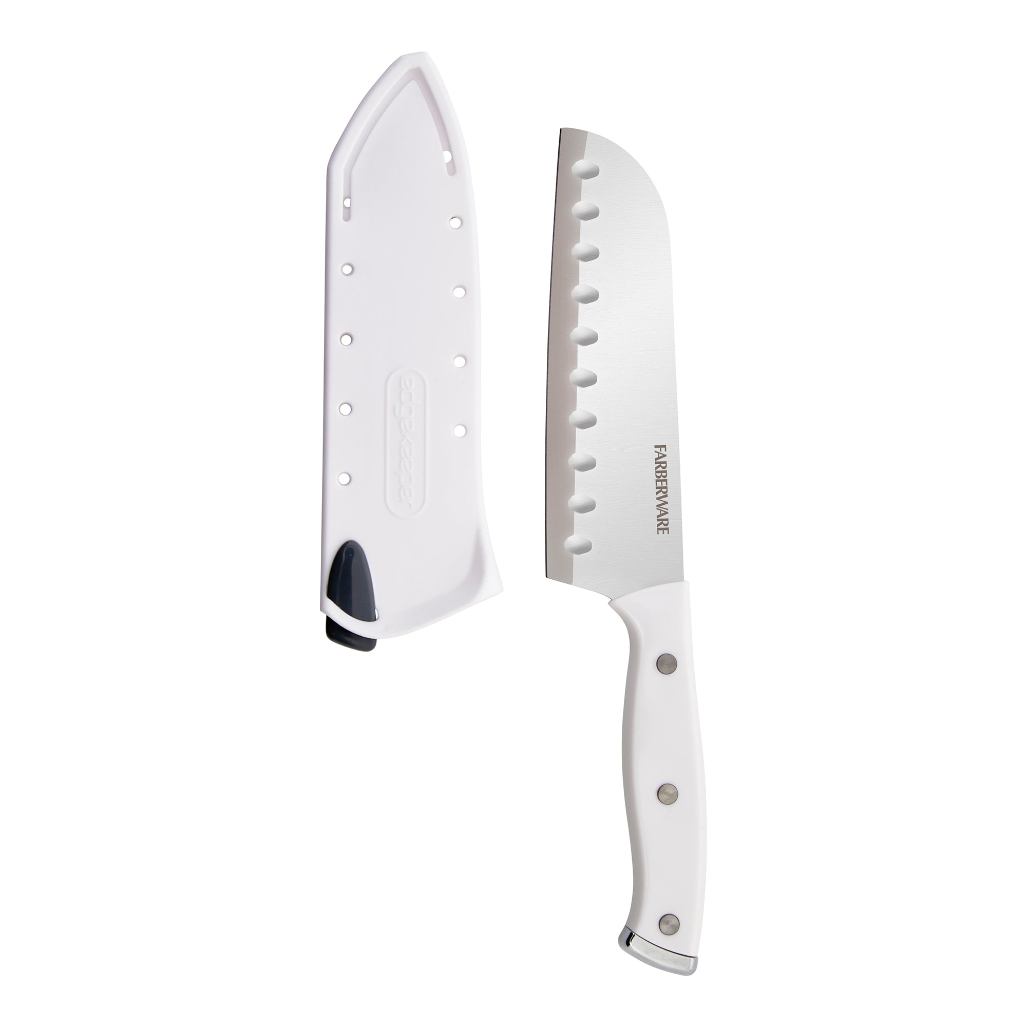 Farberware Edgekeeper Triple Riveted Santoku Self-Sharpening Blade Cover, High Carbon-Stainless Steel Kitchen Ergonomic Handle, Razor-Sharp Knife, 5 Inch, White