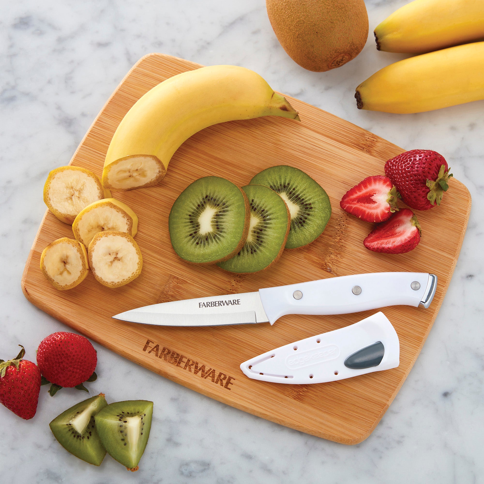 Farberware Edgekeeper Triple Riveted Paring Self-Sharpening Blade Cover, High Carbon-Stainless Steel Kitchen Ergonomic Handle, Razor-Sharp Knife, 3.5 Inch, White
