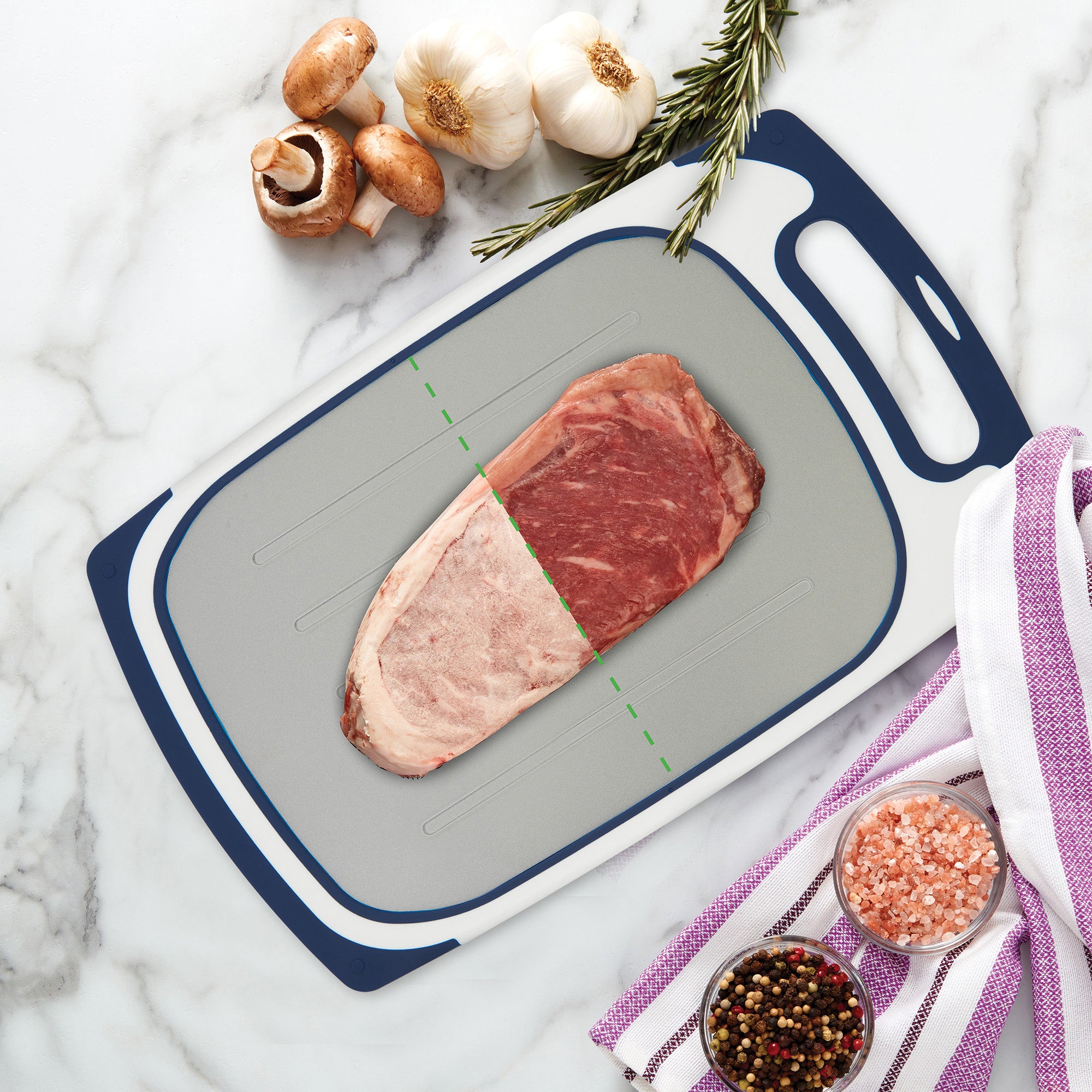 FARBERWARE Defrost Board 2-in-1 Thawing and Cutting Solution-Non-Slip, Dishwasher-Safe, 9.45x15.9 Inch, Multicolored