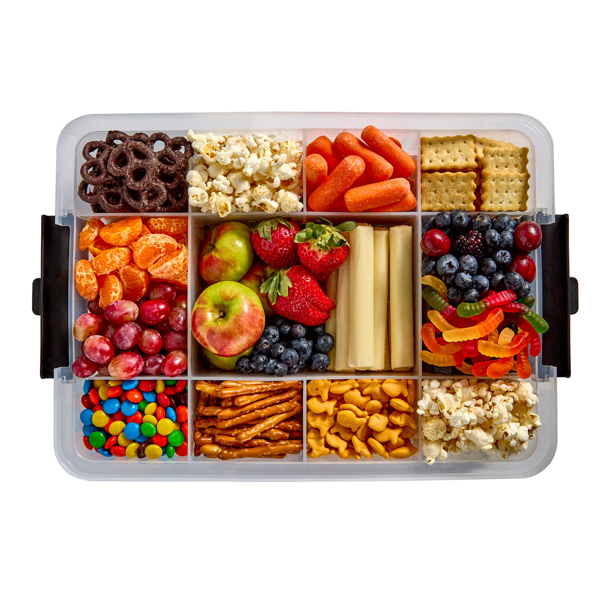 Farberware Build-a-Board SnackleBox with Locking Bamboo Cutting Board Lid, Portable Charcuterie Storage with Compartments,Make it. Take it. Enjoy it., 11x16-Inch, Natural