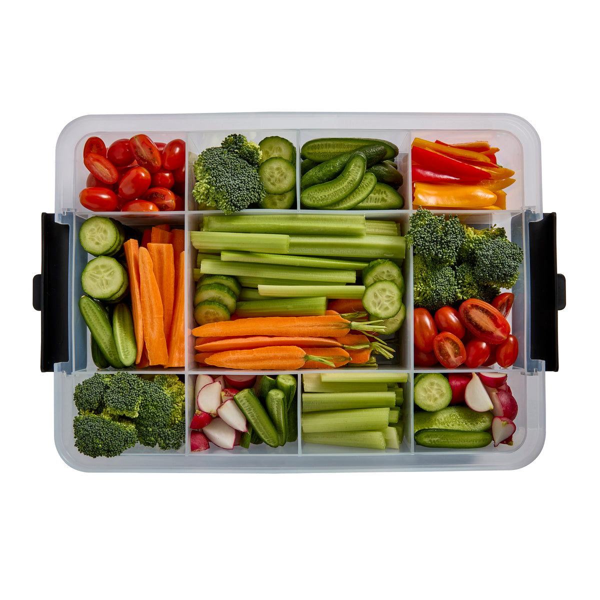 Farberware Build-a-Board SnackleBox with Locking Bamboo Cutting Board Lid, Portable Charcuterie Storage with Compartments,Make it. Take it. Enjoy it., 11x16-Inch, Natural