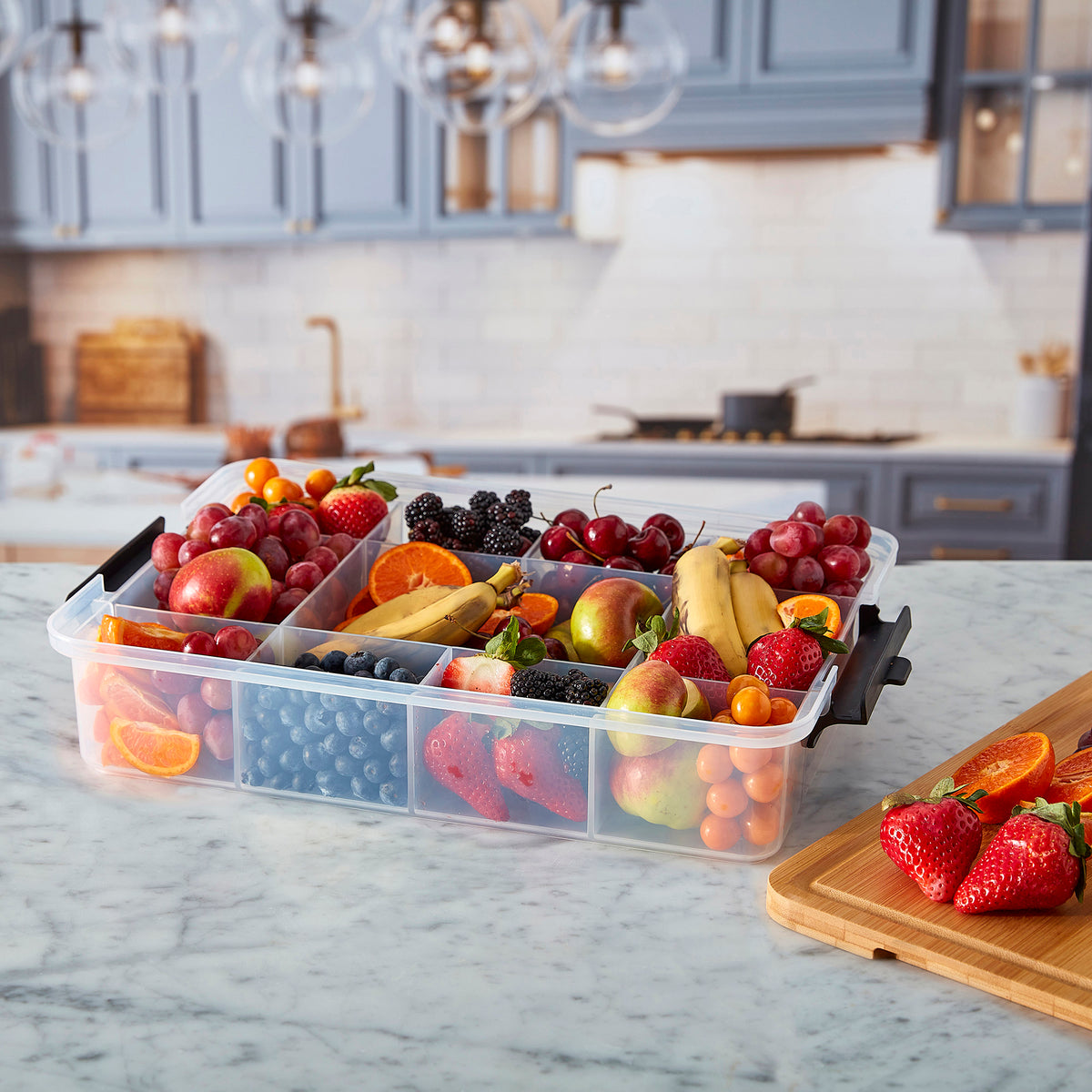 Farberware Build-a-Board SnackleBox with Locking Bamboo Cutting Board Lid, Portable Charcuterie Storage with Compartments,Make it. Take it. Enjoy it., 11x16-Inch, Natural