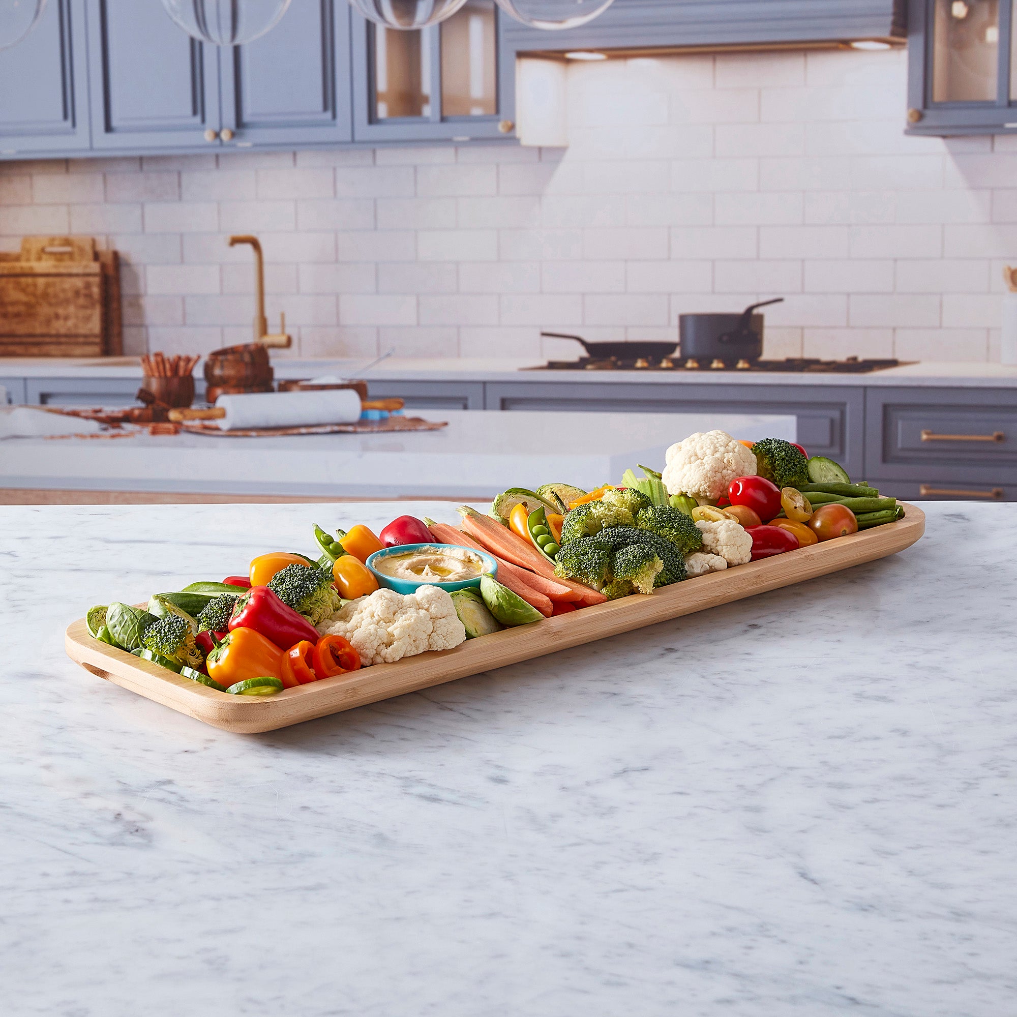 Farberware Rectangular Build-a-Board Cutting Board with Single Compartment and Clear Locking Lid for Charcuterie, Snacks, and More - Make it. Take it. Enjoy it, 7x22 Inch, Bamboo