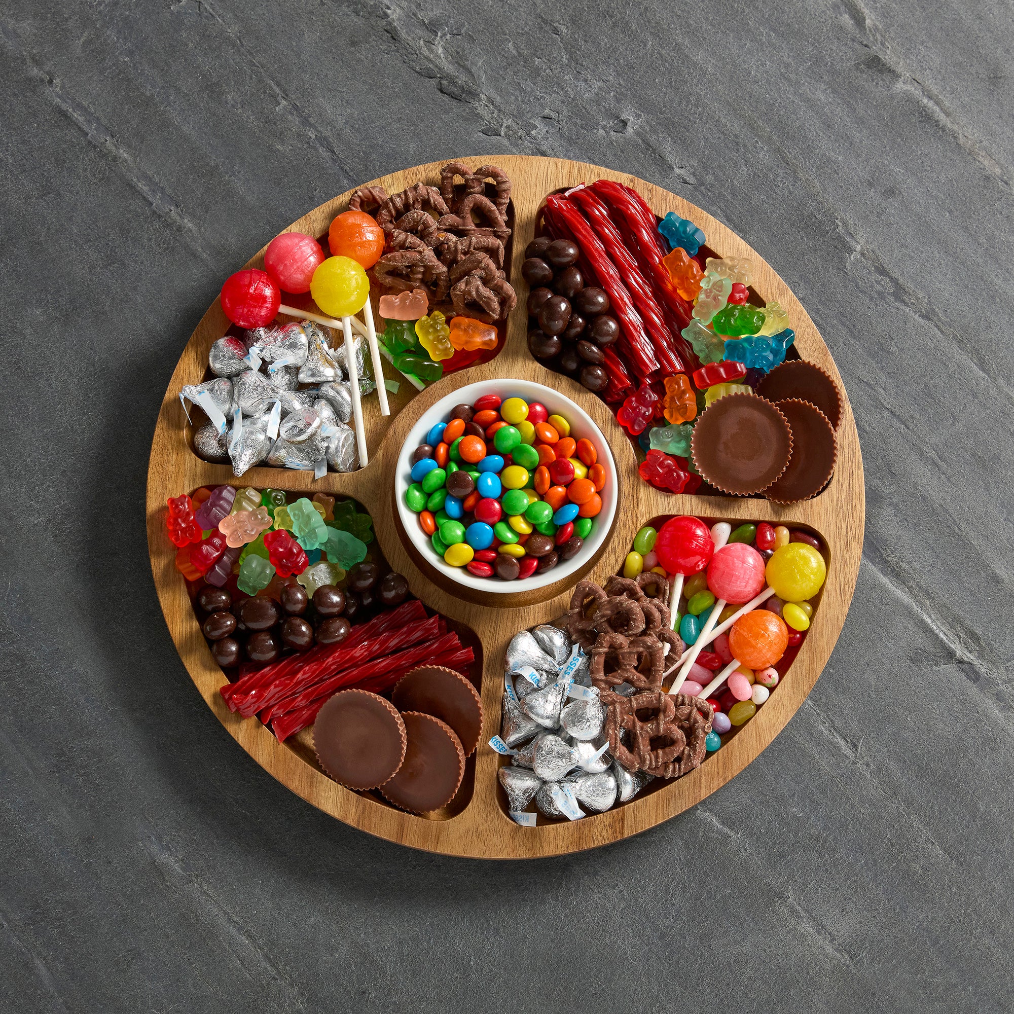 Farberware Build-a-Board Cutting Board with Lazy Susan Turntable, Five Compartments, and Clear Locking Lid for Charcuterie, Snacks, and More - Make it. Take it. Enjoy it, 14-Inch Round, Acacia