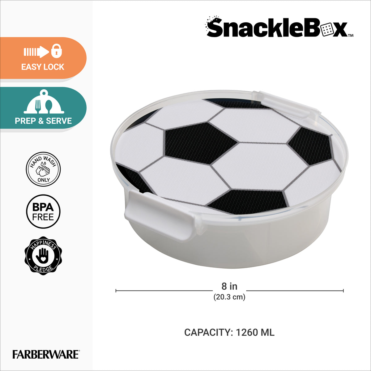Snacklebox 8-Inch Soccer Ball Snack Box with Cutting Board Lid