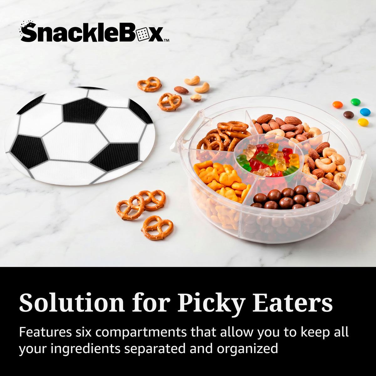 Snacklebox 8-Inch Soccer Ball Snack Box with Cutting Board Lid