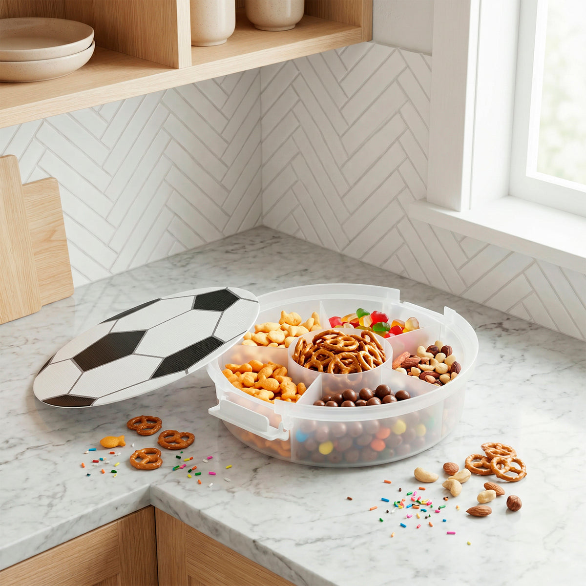 Snacklebox 8-Inch Soccer Ball Snack Box with Cutting Board Lid