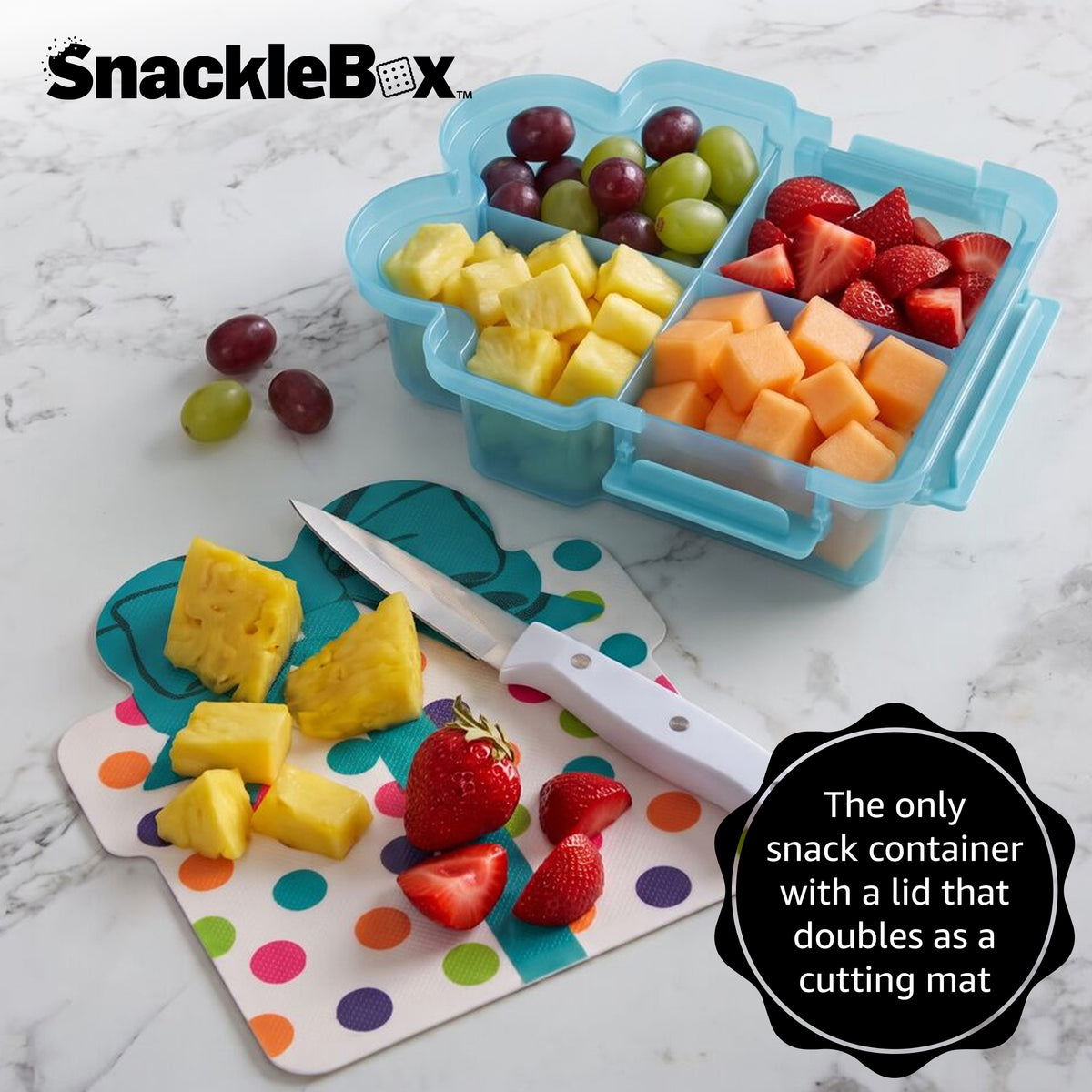 Snacklebox 8-Inch Polka Dot Present with Cutting Board Lid