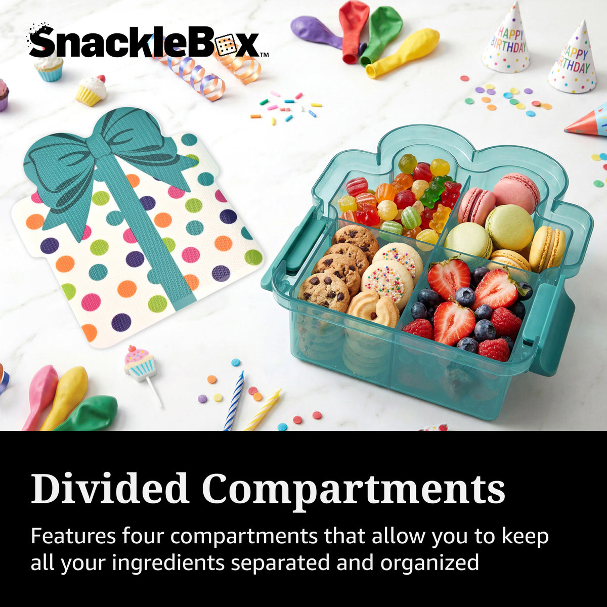 Snacklebox 8-Inch Polka Dot Present with Cutting Board Lid