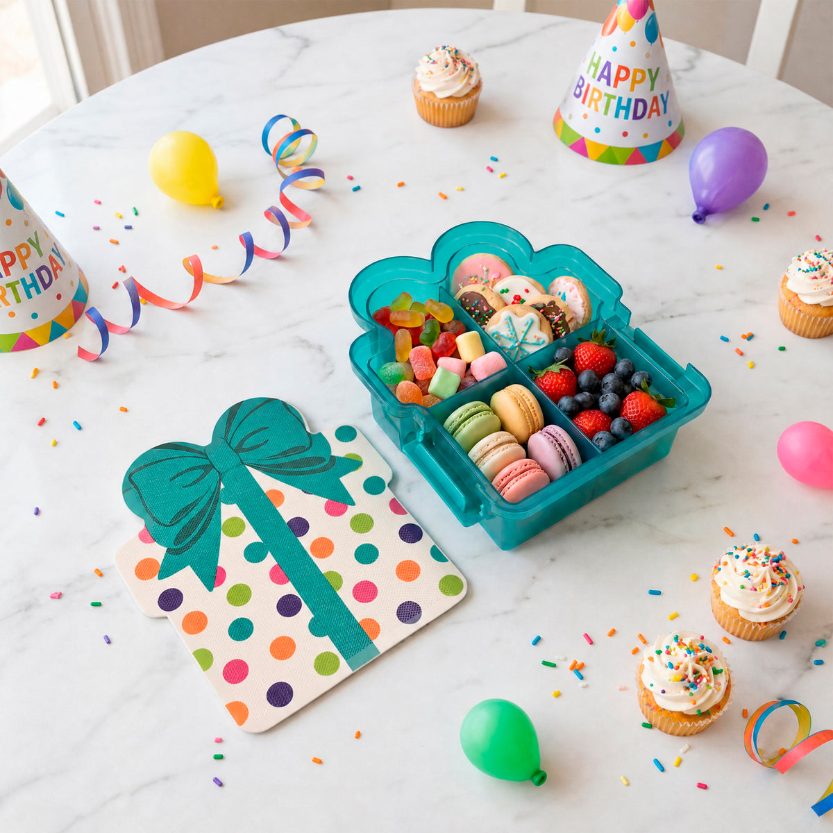 Snacklebox 8-Inch Polka Dot Present with Cutting Board Lid