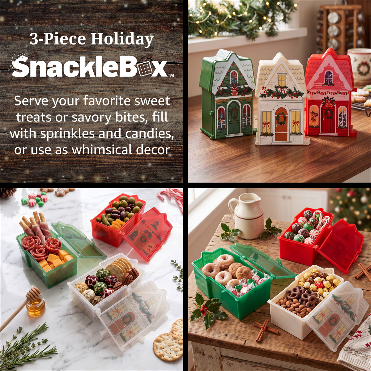 Snacklebox 3-Piece Mini Christmas Village Snack Containers