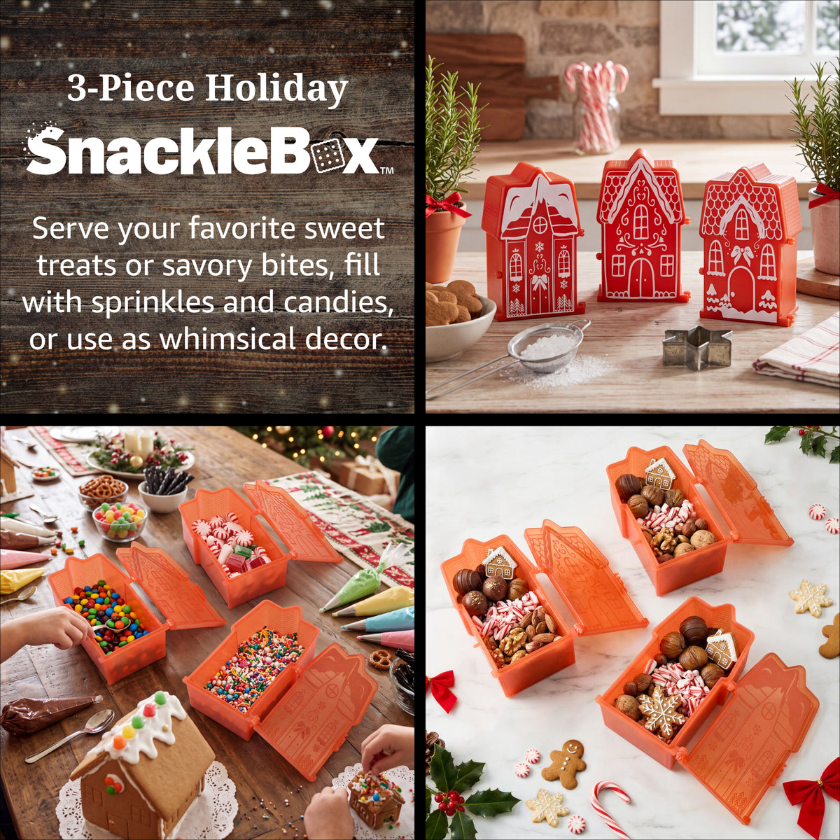 Snacklebox 3-Piece Mini Gingerbread Village Snack Containers