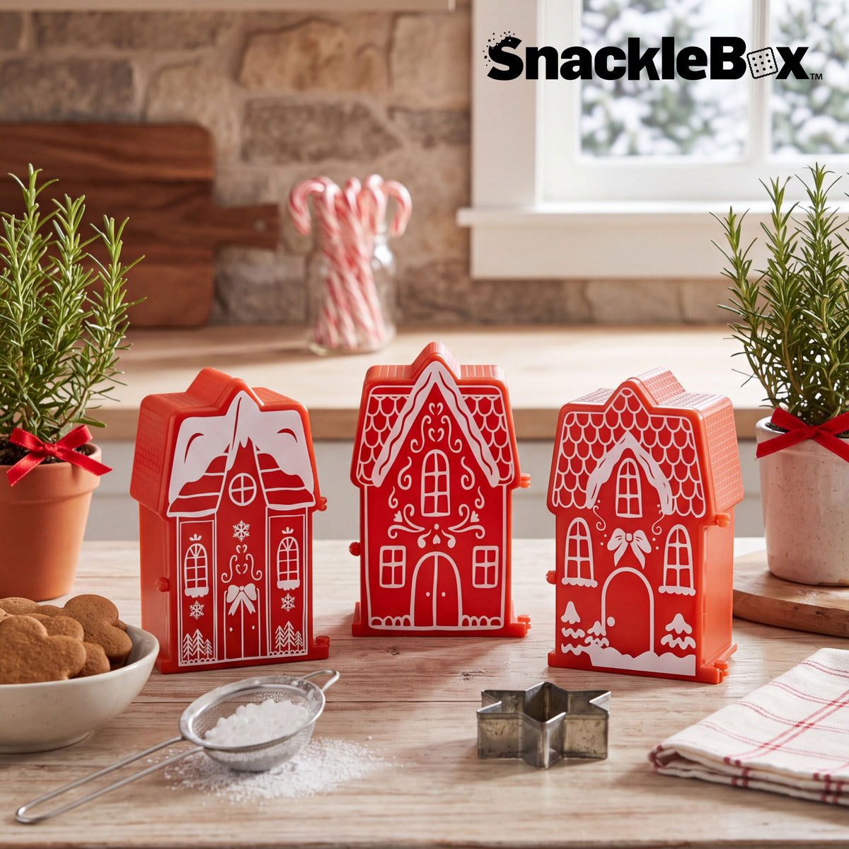 Snacklebox 3-Piece Mini Gingerbread Village Snack Containers