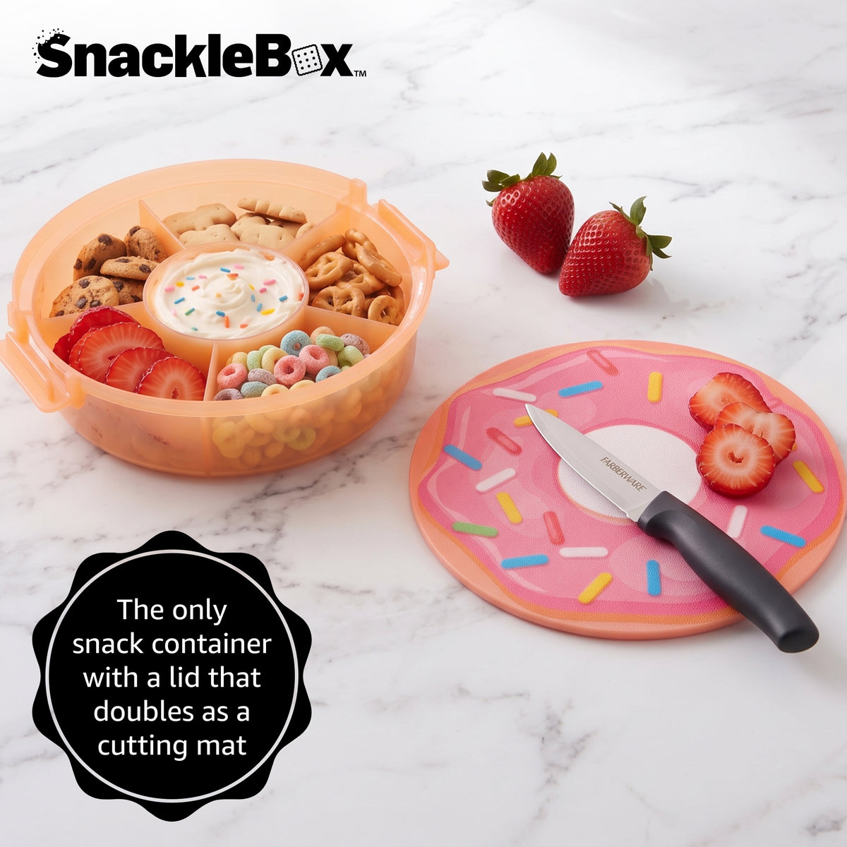 Snacklebox 8-Inch Donut Snack Box with Cutting Board Lid