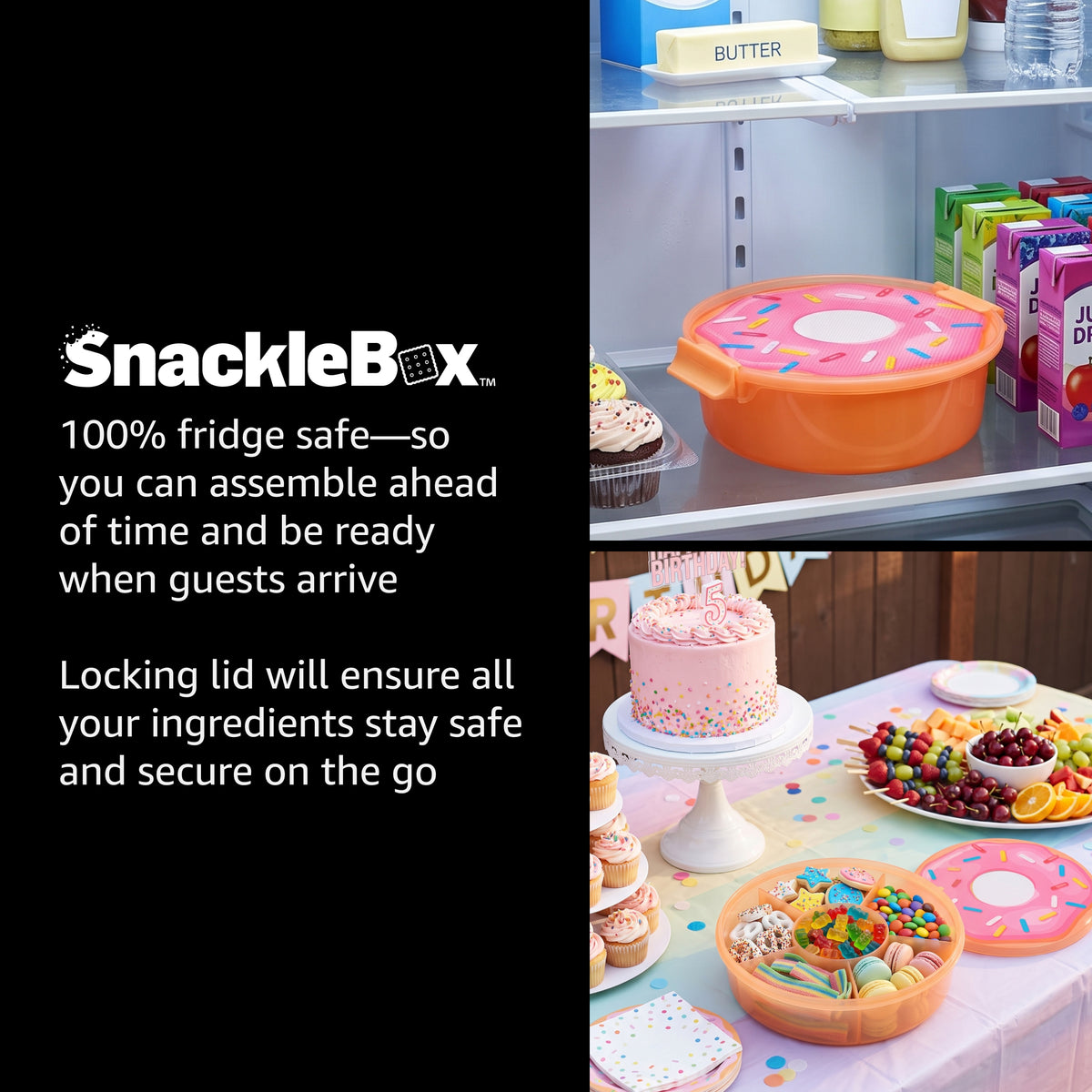 Snacklebox 8-Inch Donut Snack Box with Cutting Board Lid