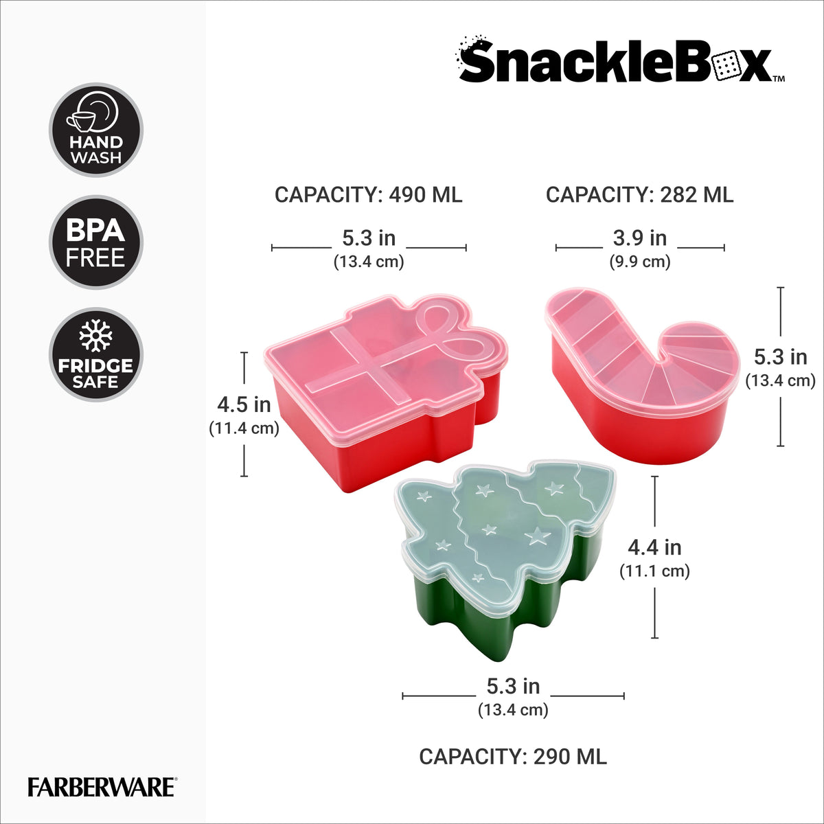 Snacklebox 3-Piece Mini Christmas Snack Containers