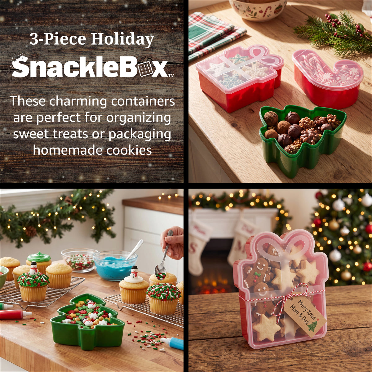 Snacklebox 3-Piece Mini Christmas Snack Containers