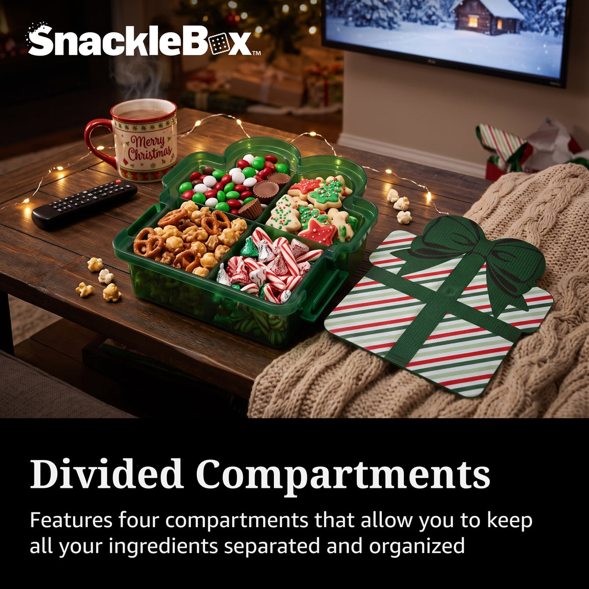 Snacklebox 8-Inch Holiday Stripe Present with Cutting Board Lid