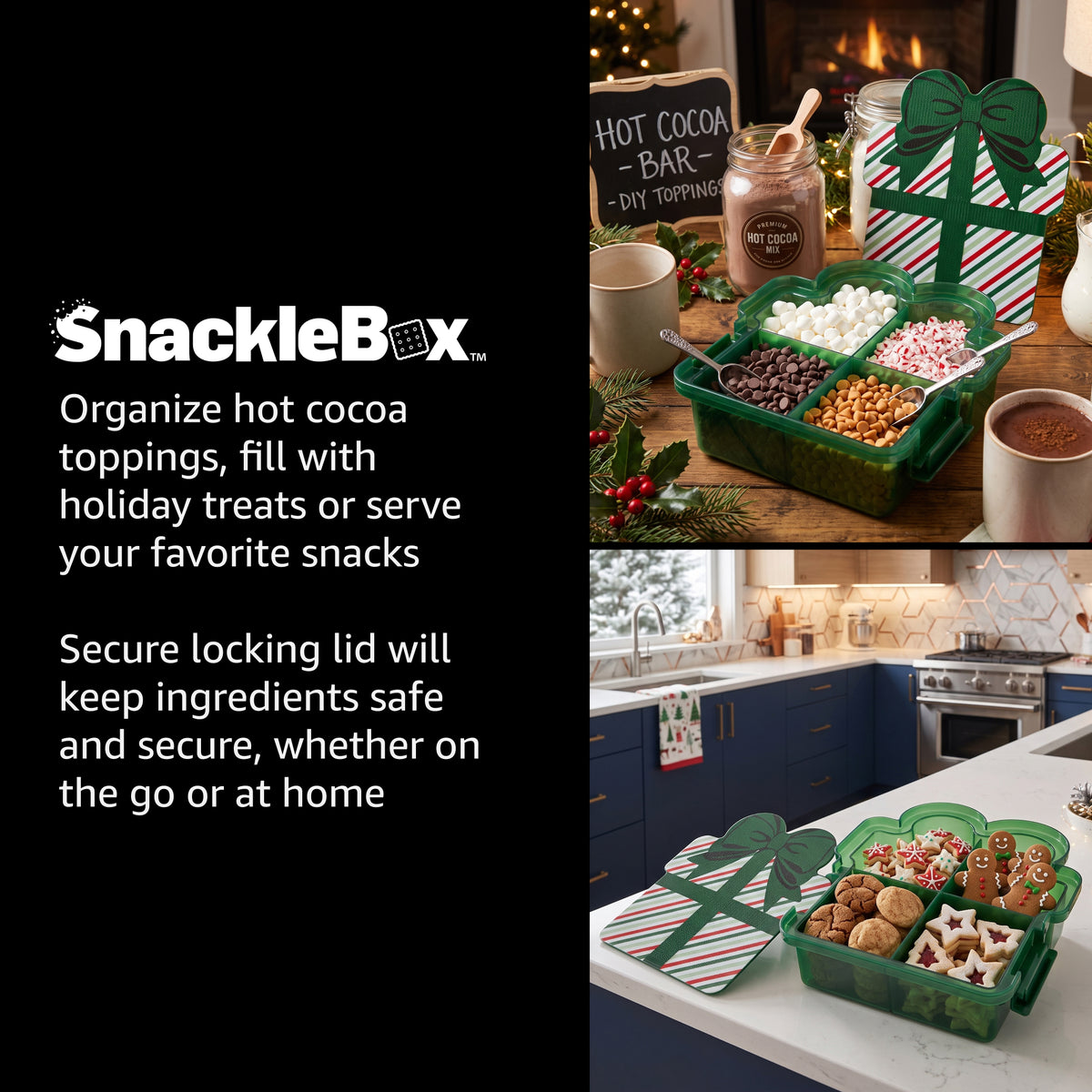 Snacklebox 8-Inch Holiday Stripe Present with Cutting Board Lid