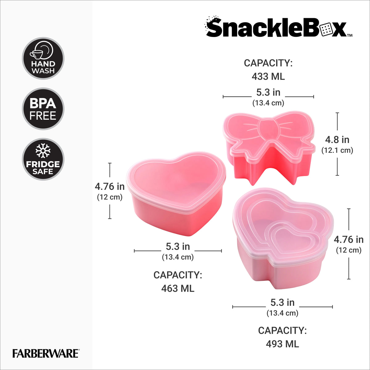 Snacklebox 3-Piece Mini Valentine's Day Snack Containers