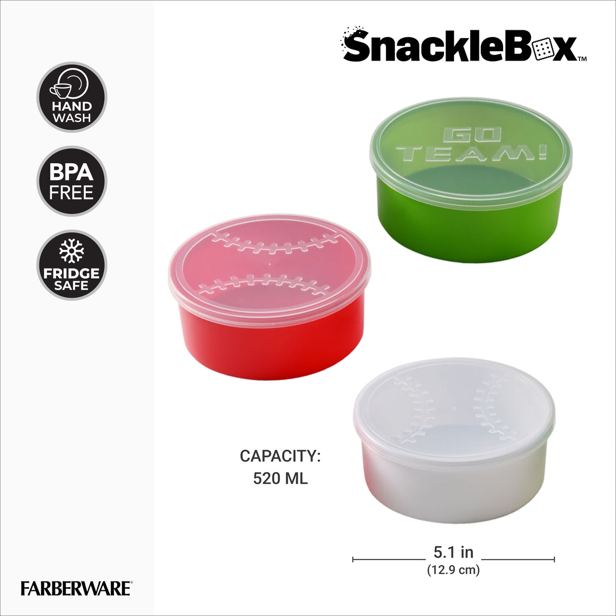 Snacklebox 3-Piece Mini Baseball Snack Containers