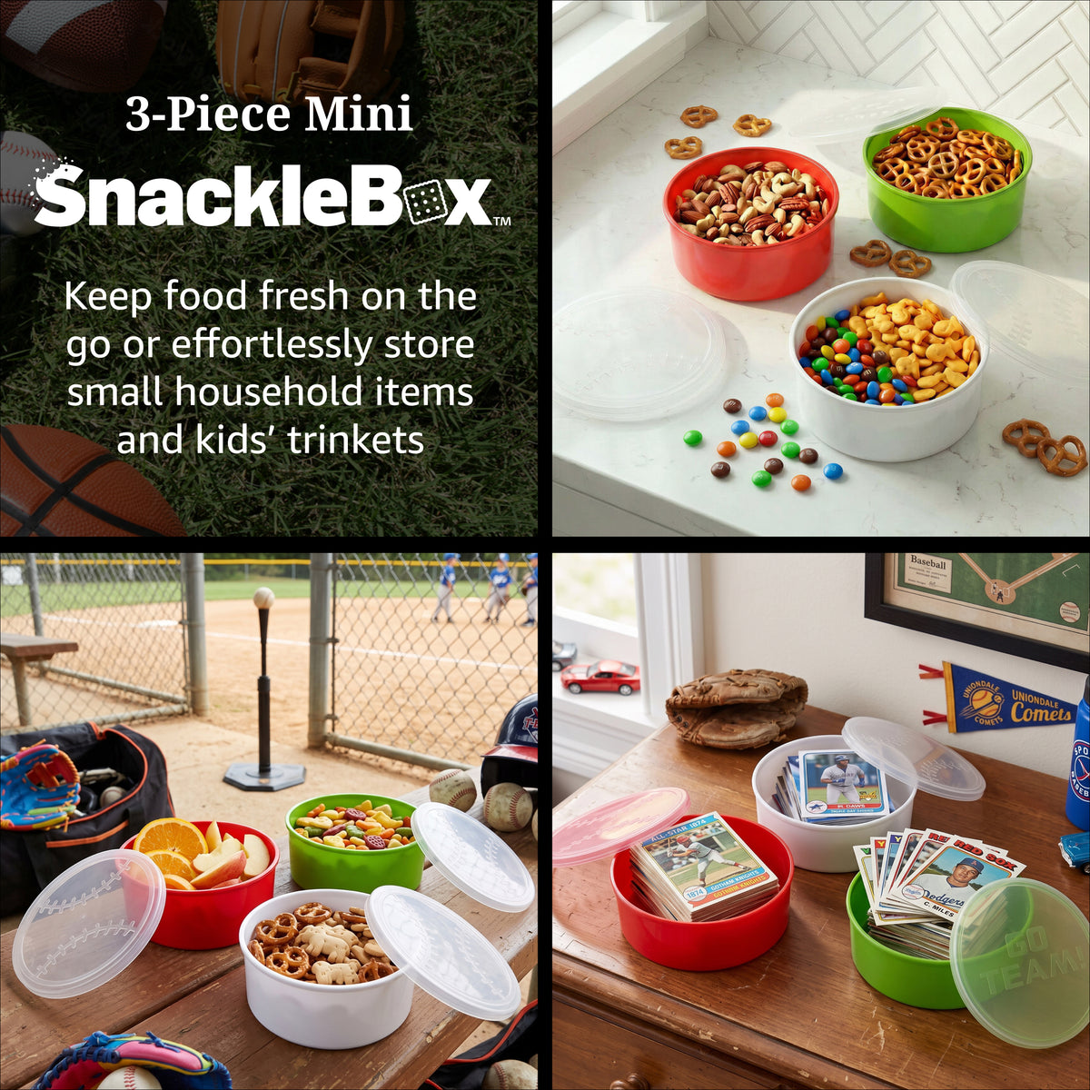 Snacklebox 3-Piece Mini Baseball Snack Containers