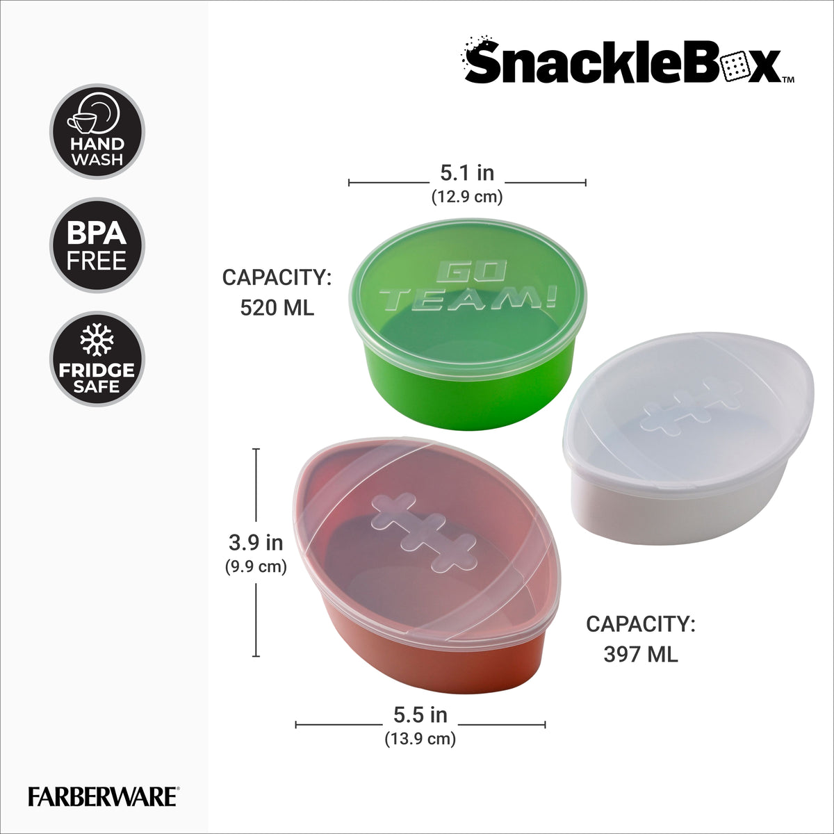 Snacklebox 3-Piece Mini Football Snack Containers