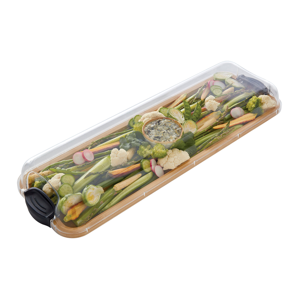 Assorted fruit slices arranged on a bamboo cutting board.