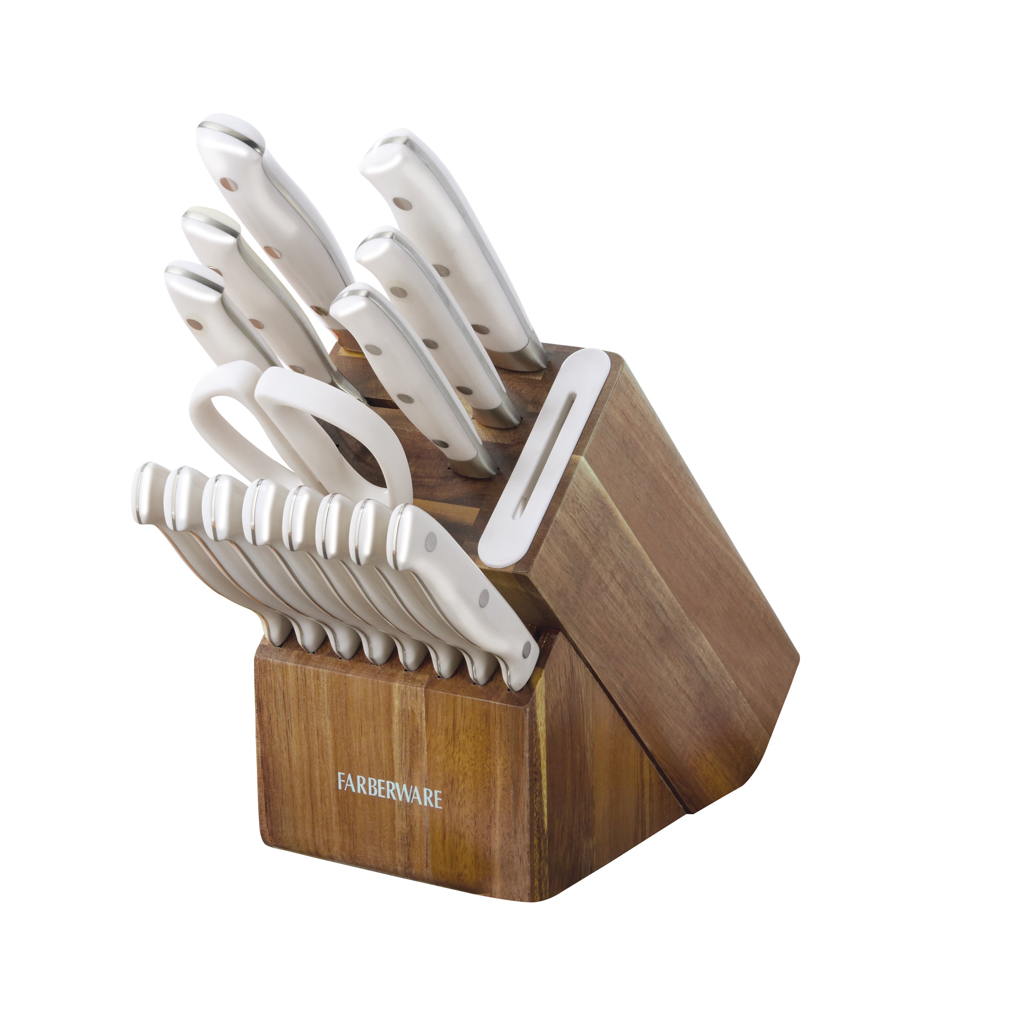 Forged Triple Riveted White Knife Block Set with Edgekeeper Sharpener, 15-Piece