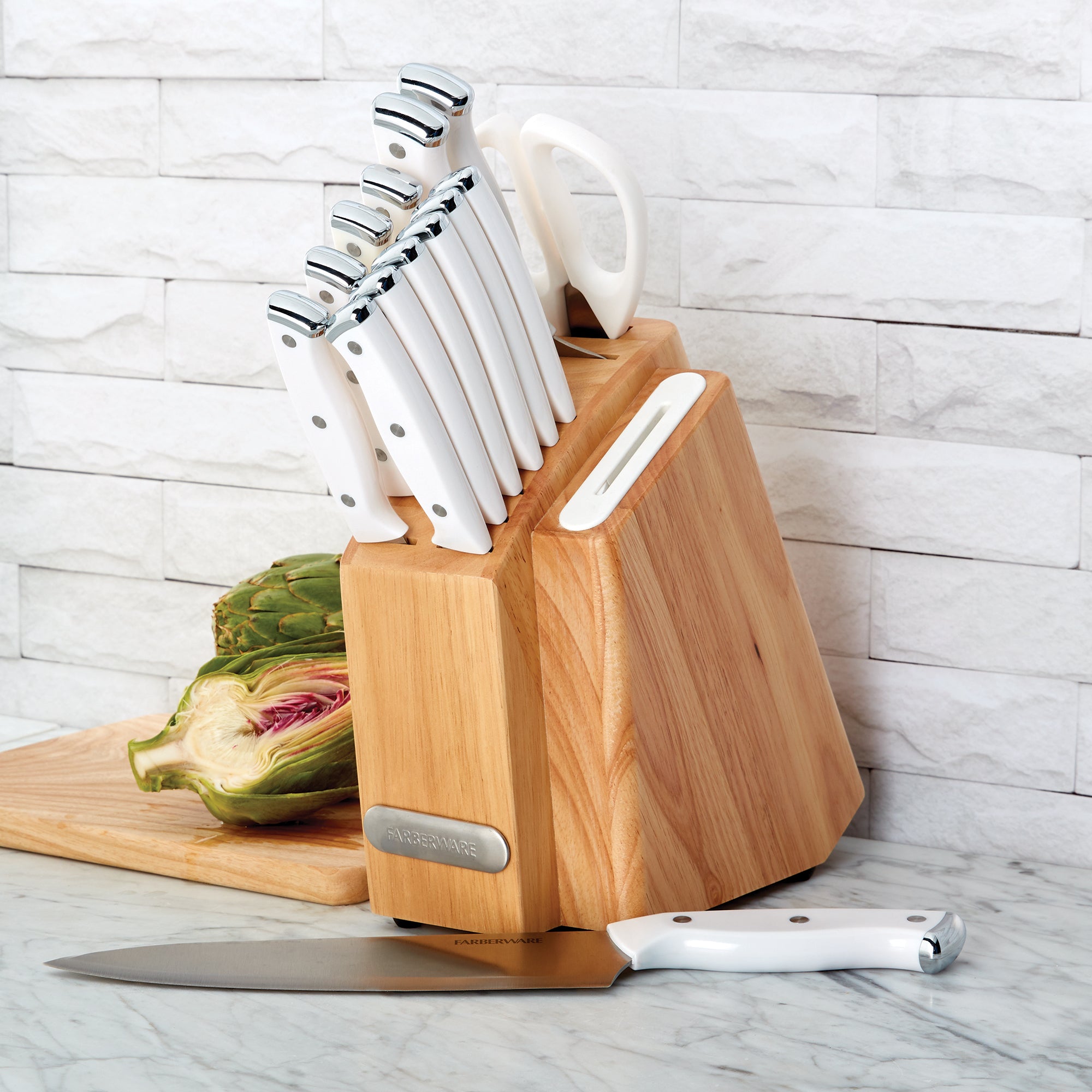 Edgekeeper Triple Riveted Knife Set with  Slim Acacia Block, 14-Piece